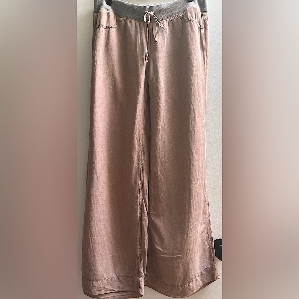 Retro dish Linen Wide Leg Tan Casual Pants